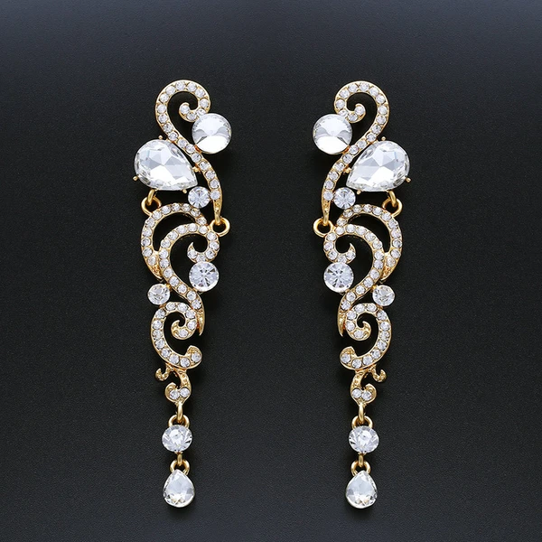 European and American popular bridal earrings jewelry long crystal tassel earrings ear studs wholesale erh69