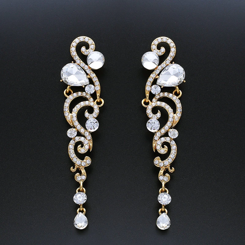 European and American popular bridal earrings jewelry long crystal tassel earrings ear studs wholesale erh69