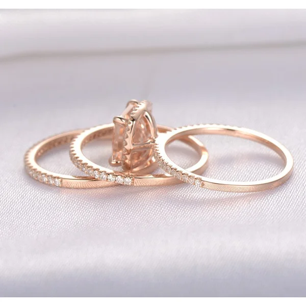 New women's ring set exquisite luxury square diamond three-in-one ring copper plated rose gold micro-inlaid zircon jewelry