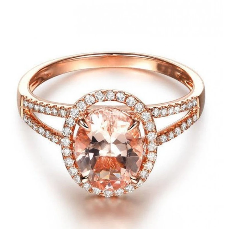  New European and American elegant women's ring oval zircon diamond copper plated rose gold engagement jewelry