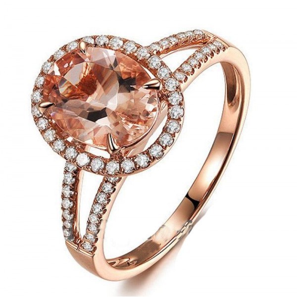  New European and American elegant women's ring oval zircon diamond copper plated rose gold engagement jewelry