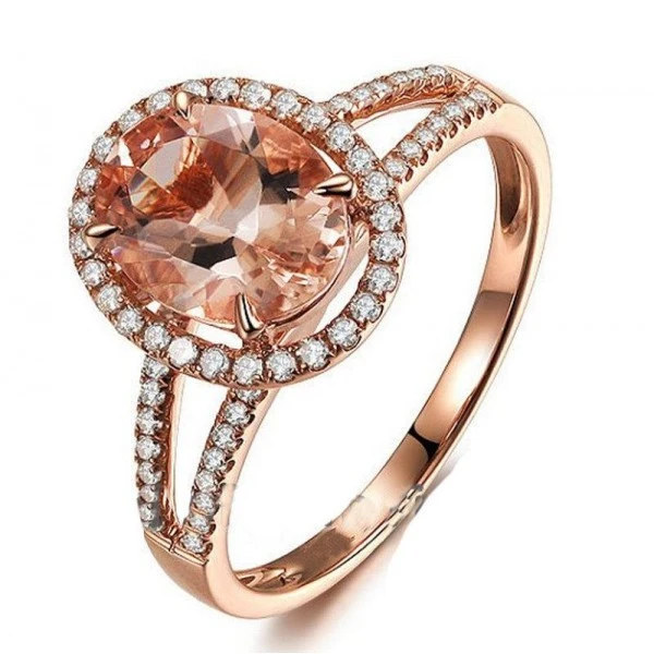  New European and American elegant women's ring oval zircon diamond copper plated rose gold engagement jewelry