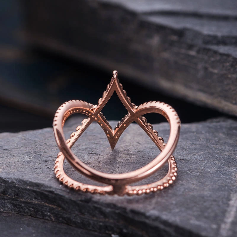  New simple diamond line cross women's ring copper plated rose gold micro-inlaid zircon jewelry