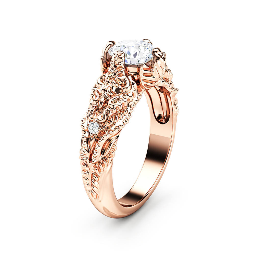 New European and American style flower and vine imitation diamond ring women's luxury copper plated rose gold zircon ring