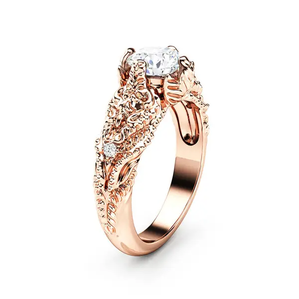 New European and American style flower and vine imitation diamond ring women's luxury copper plated rose gold zircon ring