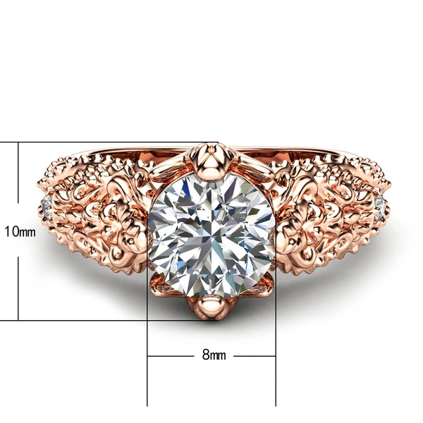 New European and American style flower and vine imitation diamond ring women's luxury copper plated rose gold zircon ring