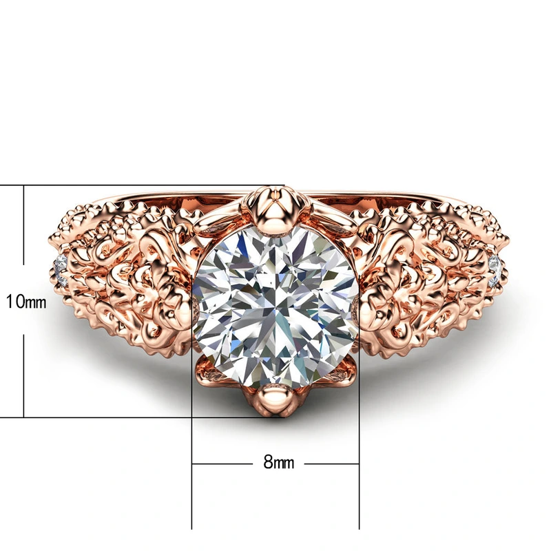 New European and American style flower and vine imitation diamond ring women's luxury copper plated rose gold zircon ring