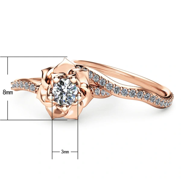  Summer new wavy rose women's ring copper plated rose gold zircon imitation diamond couple ring