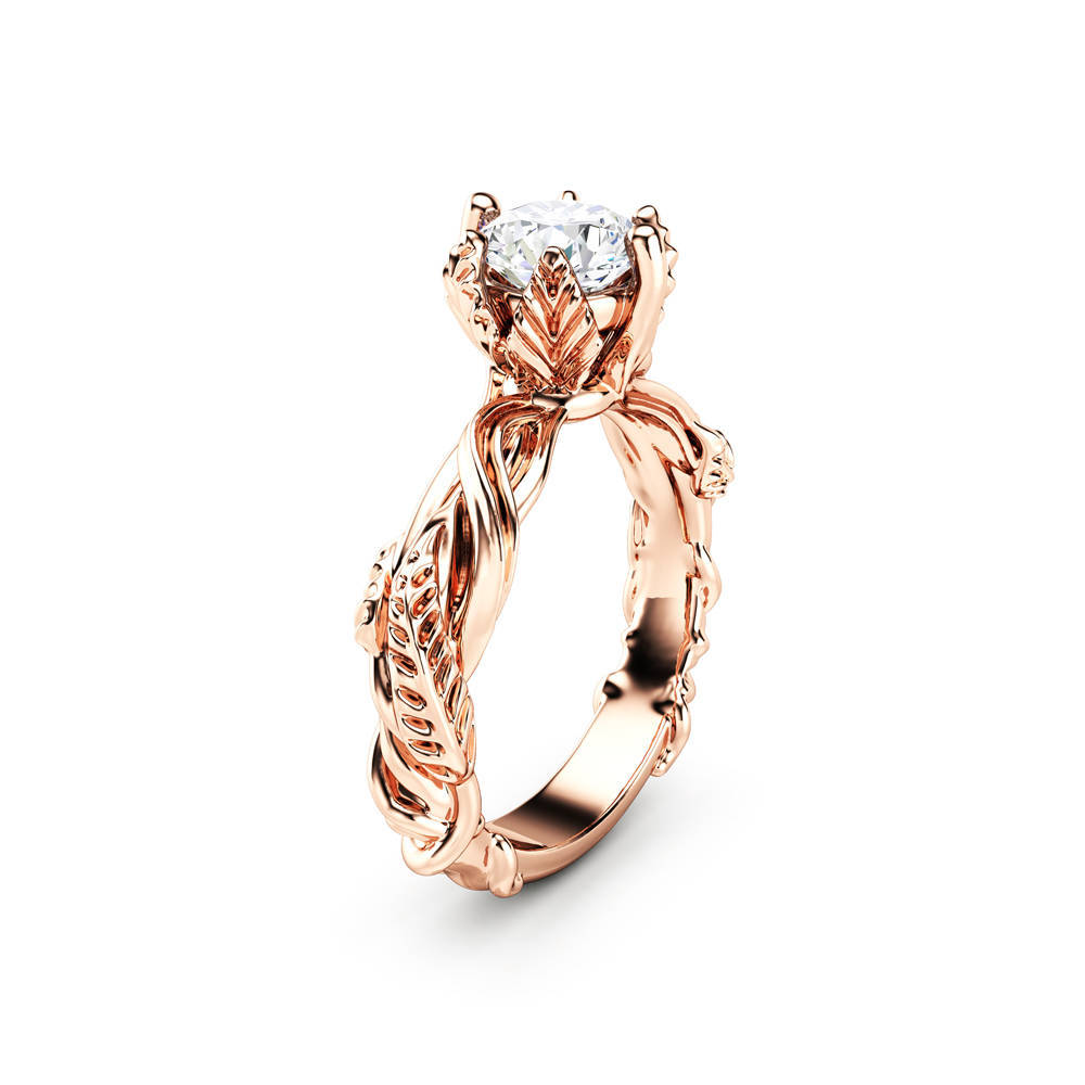 European and American style new creative women's plant wrapped ring luxury copper plated rose gold zircon jewelry