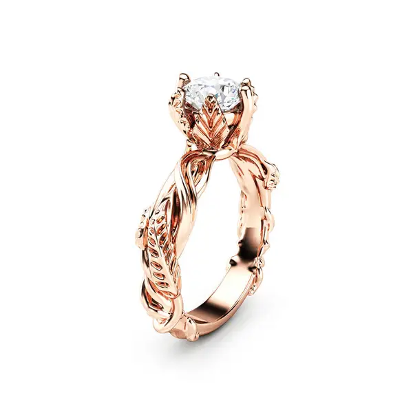 European and American style new creative women's plant wrapped ring luxury copper plated rose gold zircon jewelry
