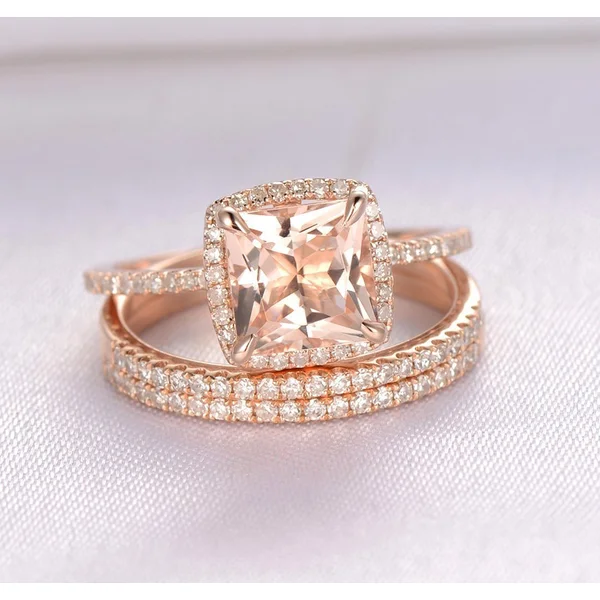 New women's ring set exquisite luxury square diamond three-in-one ring copper plated rose gold micro-inlaid zircon jewelry