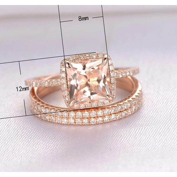 New women's ring set exquisite luxury square diamond three-in-one ring copper plated rose gold micro-inlaid zircon jewelry