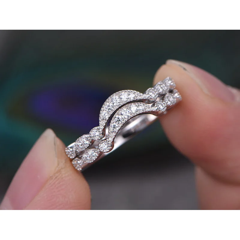   New simple and exquisite women's engagement ring set fashion copper plated white gold zircon ring