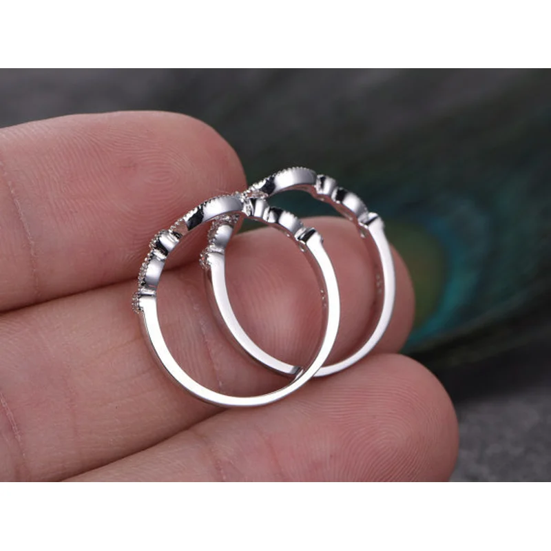   New simple and exquisite women's engagement ring set fashion copper plated white gold zircon ring