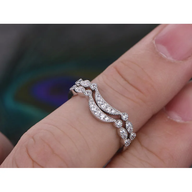   New simple and exquisite women's engagement ring set fashion copper plated white gold zircon ring