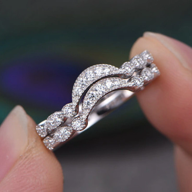   New simple and exquisite women's engagement ring set fashion copper plated white gold zircon ring