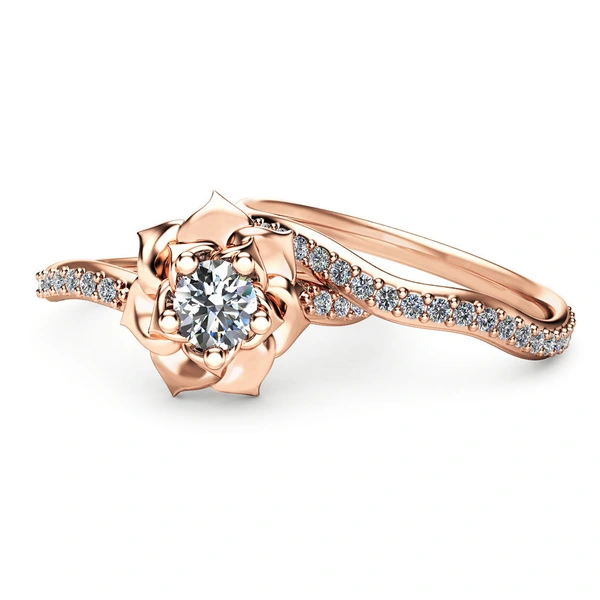  Summer new wavy rose women's ring copper plated rose gold zircon imitation diamond couple ring