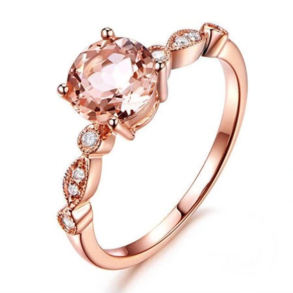   New fashion simple champagne color women's ring exquisite copper plated rose gold zircon jewelry