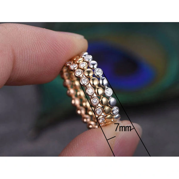   New fashion three-color combination ring set women's copper ring party zircon jewelry