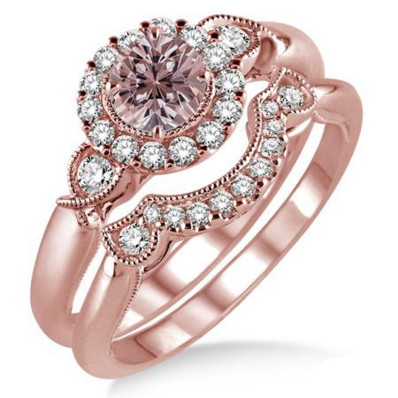  Hot selling European and American style floral champagne color imitation diamond women's exquisite copper plated rose gold engagement ring