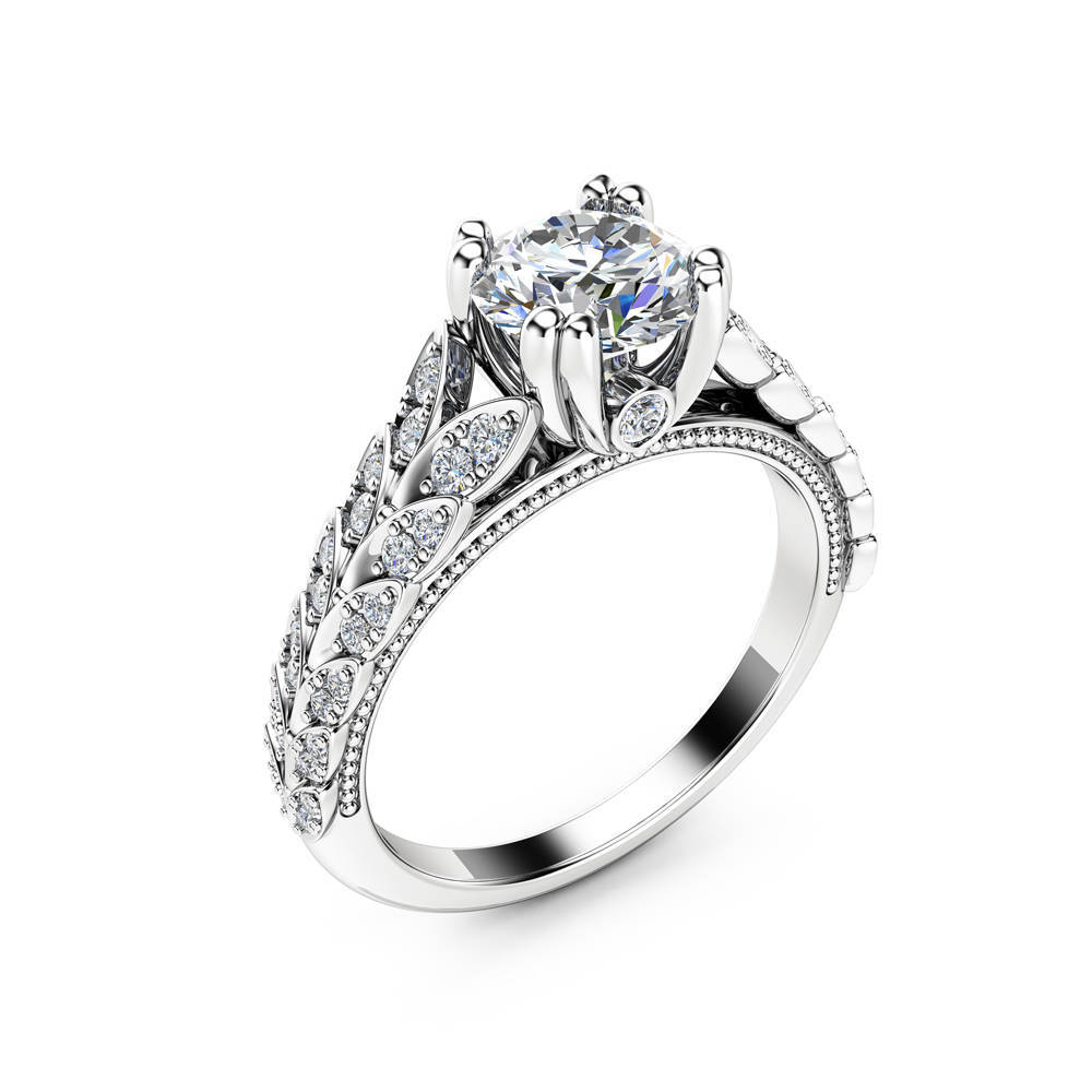  New European and American style exquisite double row leaf ladies imitation diamond ring copper plated white gold micro inlaid zircon jewelry