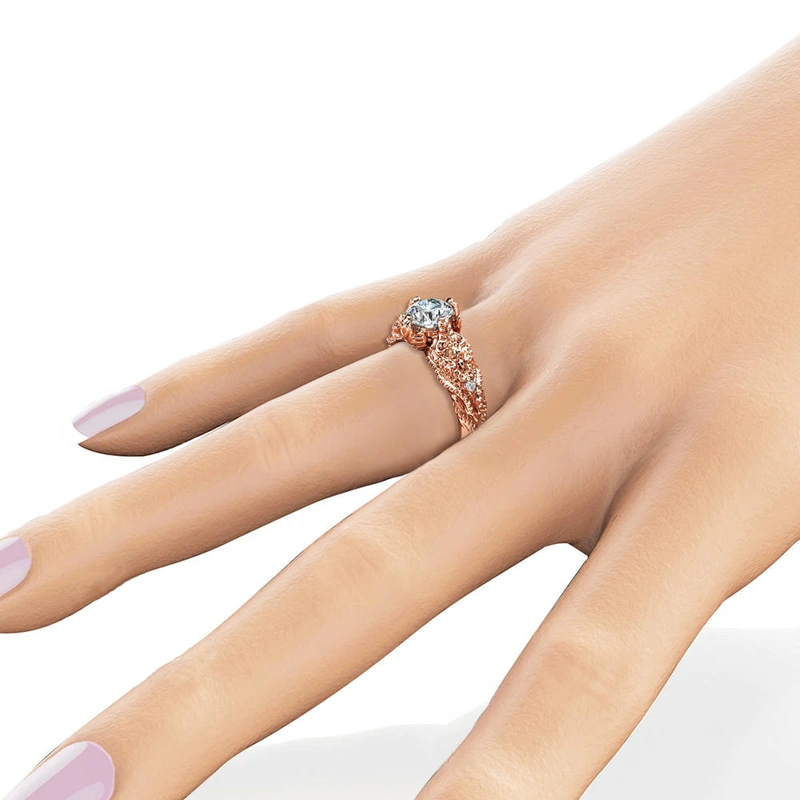 New European and American style flower and vine imitation diamond ring women's luxury copper plated rose gold zircon ring