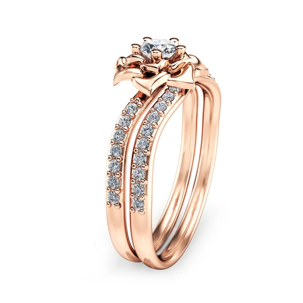  Summer new wavy rose women's ring copper plated rose gold zircon imitation diamond couple ring