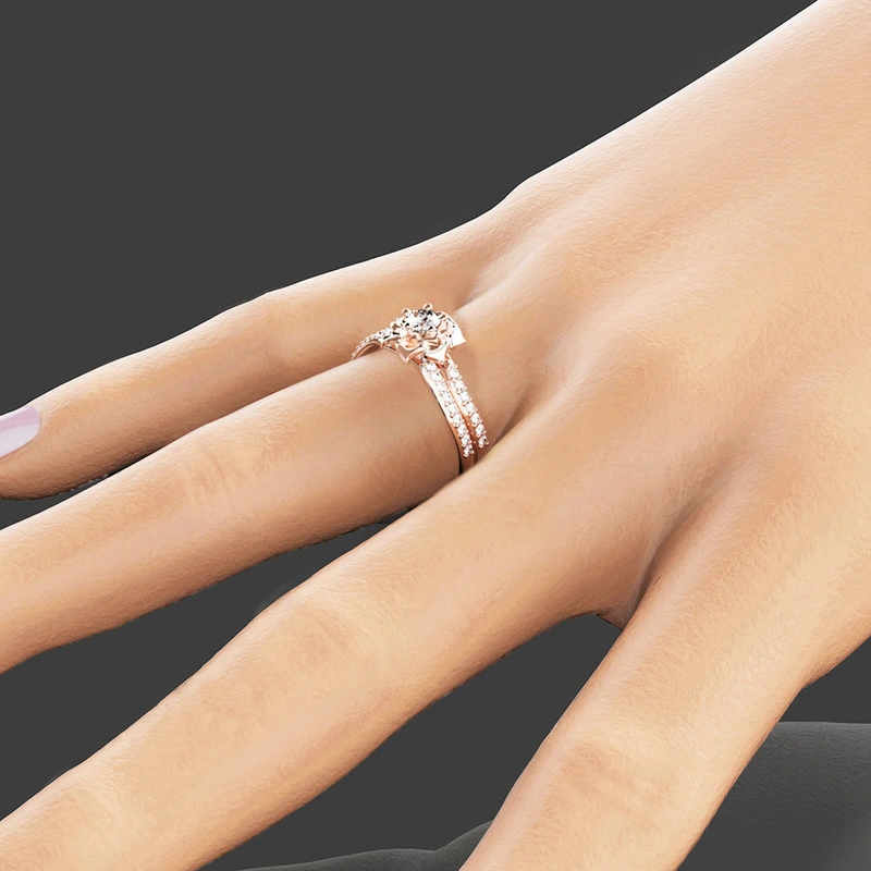  Summer new wavy rose women's ring copper plated rose gold zircon imitation diamond couple ring