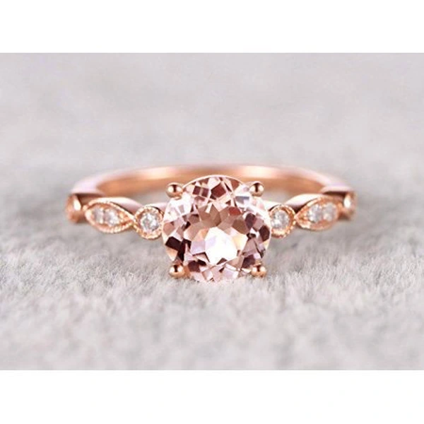   New fashion simple champagne color women's ring exquisite copper plated rose gold zircon jewelry