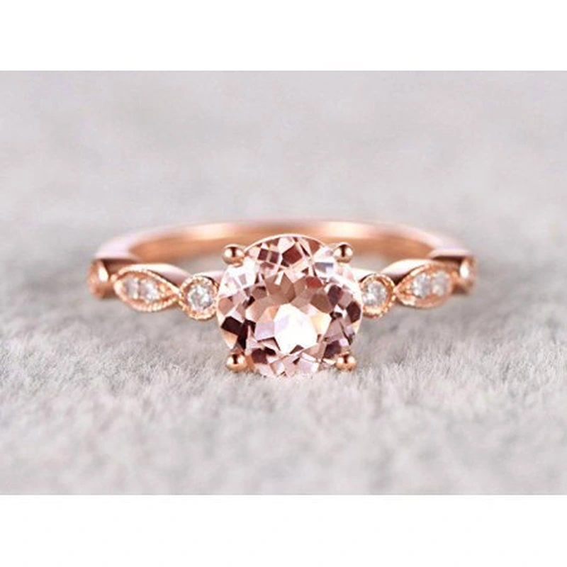   New fashion simple champagne color women's ring exquisite copper plated rose gold zircon jewelry