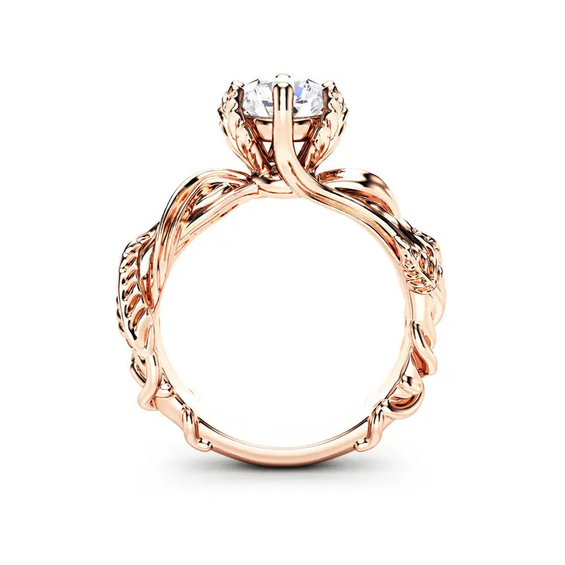 European and American style new creative women's plant wrapped ring luxury copper plated rose gold zircon jewelry
