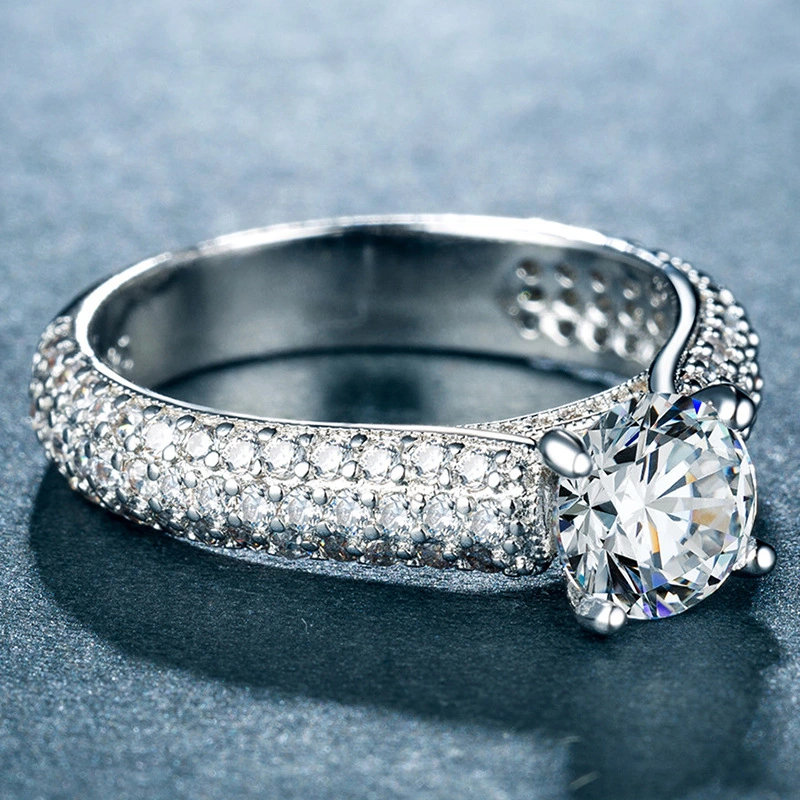 European and American style new ring exquisite luxury imitation diamond women's ring copper plated white gold micro inlaid zircon jewelry