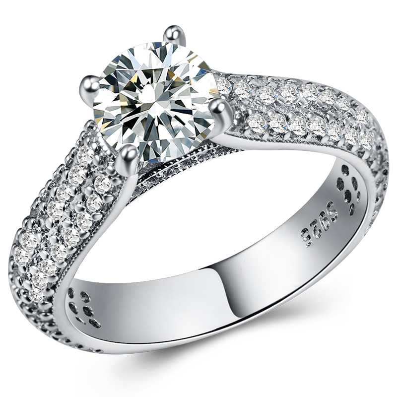 European and American style new ring exquisite luxury imitation diamond women's ring copper plated white gold micro inlaid zircon jewelry