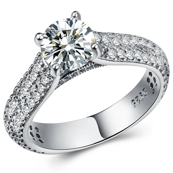 European and American style new ring exquisite luxury imitation diamond women's ring copper plated white gold micro inlaid zircon jewelry