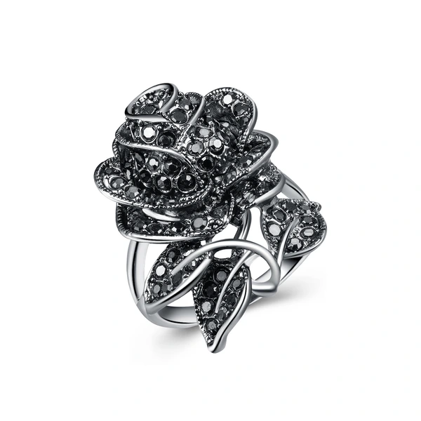 European and American new ring rose women's ring alloy silver-plated party crystal jewelry wholesale