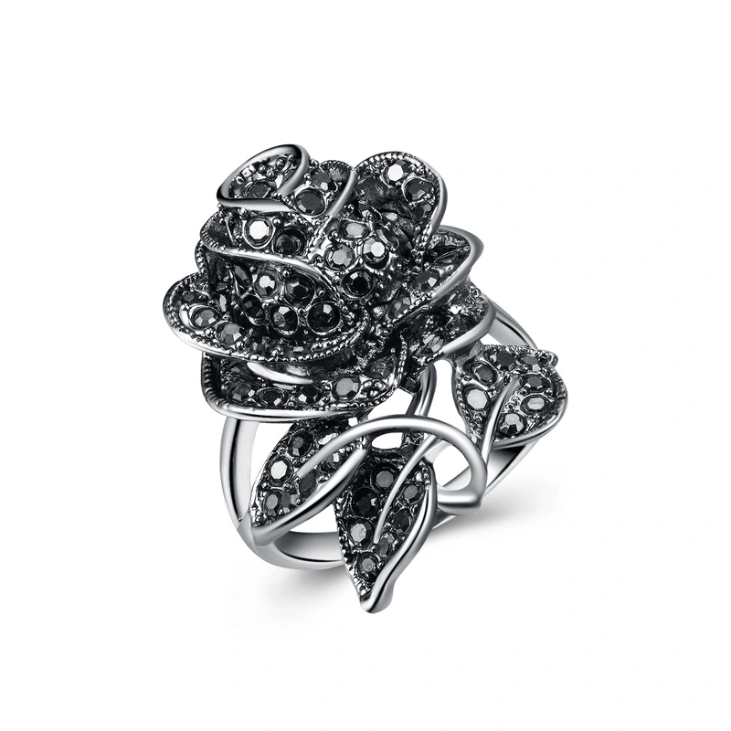 European and American new ring rose women's ring alloy silver-plated party crystal jewelry wholesale