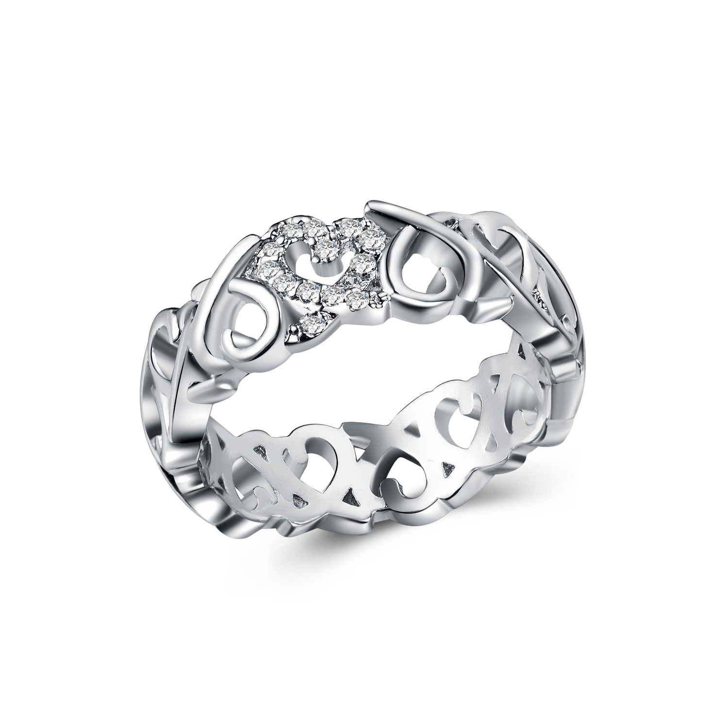  New diamond heart-shaped women's ring fashion jewelry copper plated white gold inlaid zircon wedding jewelry