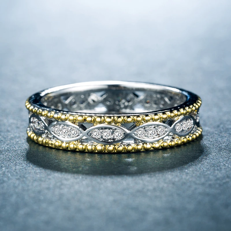  New color separation zircon ring fashionable OL ladies jewelry copper plated platinum   