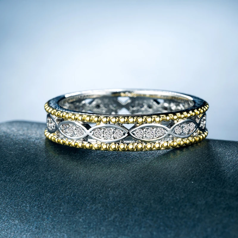  New color separation zircon ring fashionable OL ladies jewelry copper plated platinum   