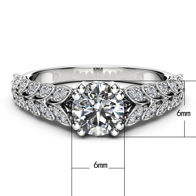  New European and American style exquisite double row leaf ladies imitation diamond ring copper plated white gold micro inlaid zircon jewelry