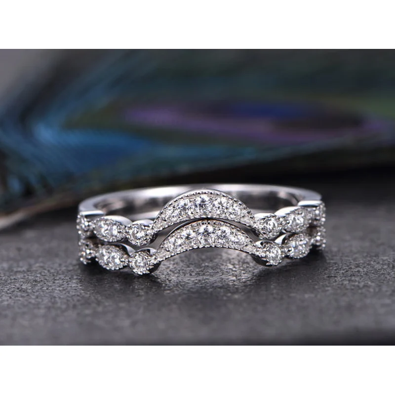   New simple and exquisite women's engagement ring set fashion copper plated white gold zircon ring