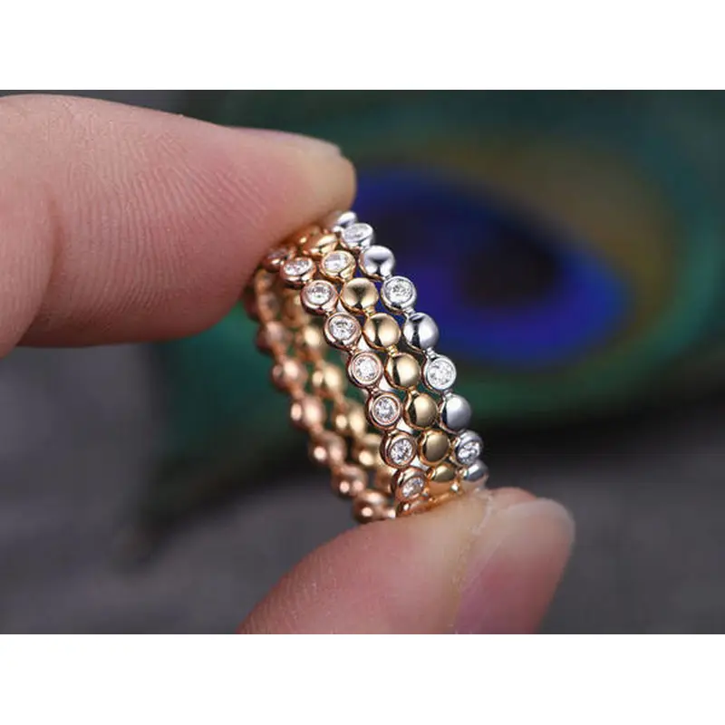   New fashion three-color combination ring set women's copper ring party zircon jewelry