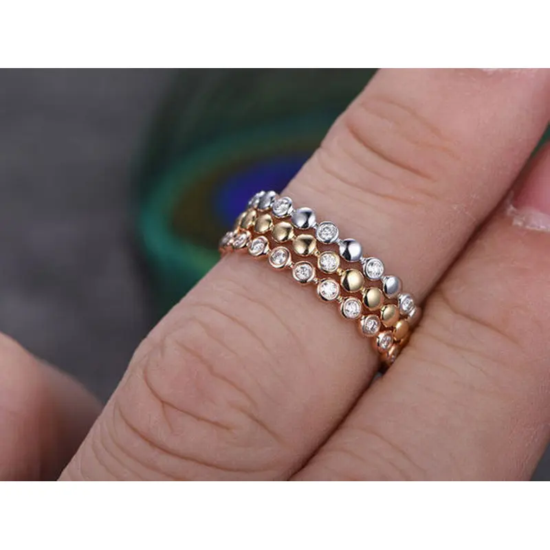   New fashion three-color combination ring set women's copper ring party zircon jewelry