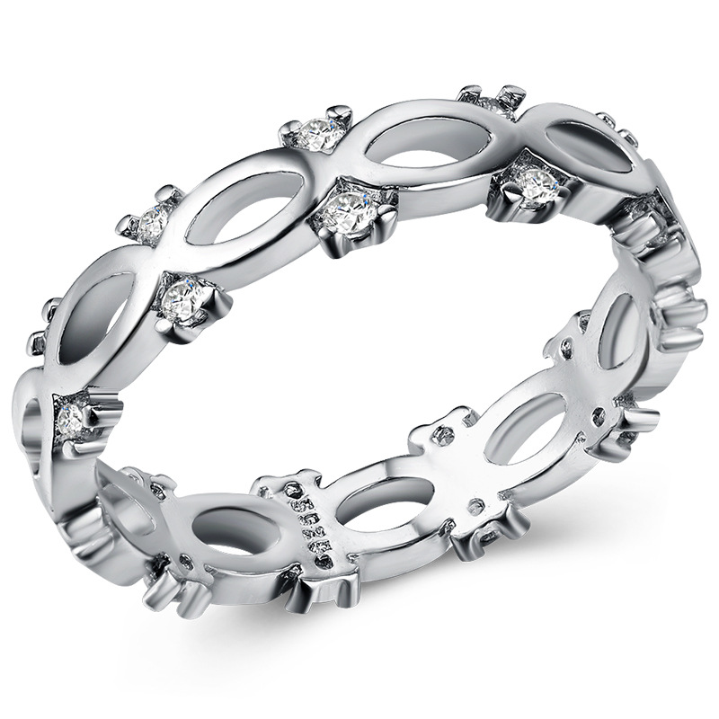 European and American style new hot selling fashion oval hollow zircon ring copper plated silver ladies ring jewelry