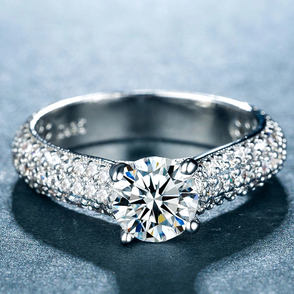 European and American style new ring exquisite luxury imitation diamond women's ring copper plated white gold micro inlaid zircon jewelry