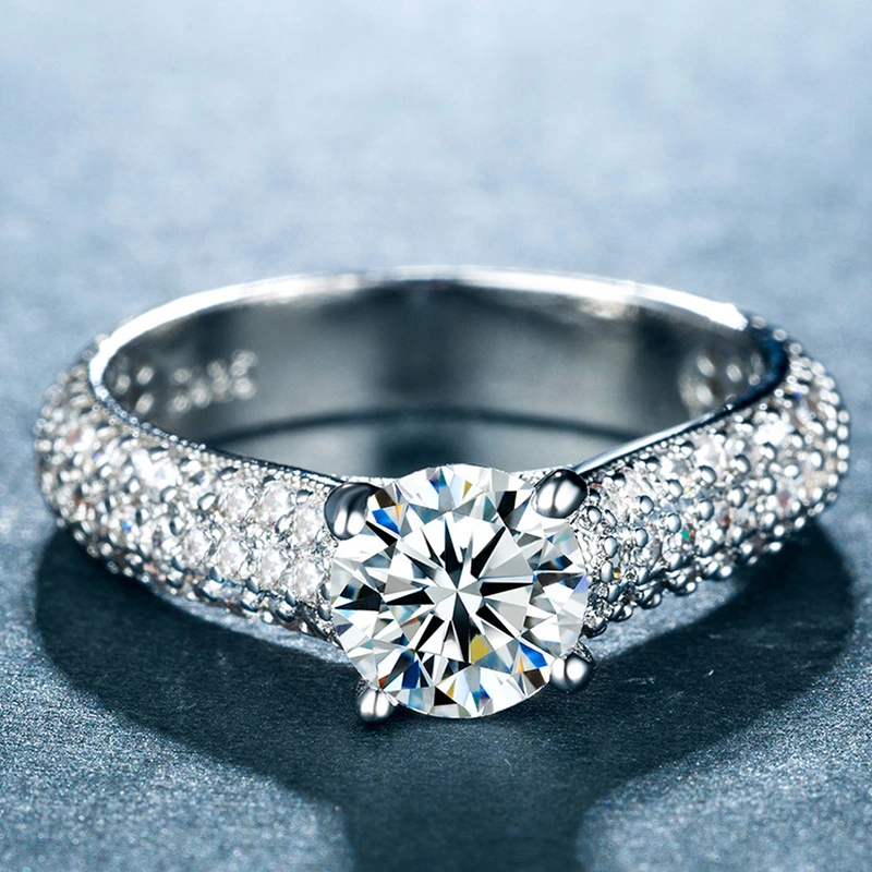 European and American style new ring exquisite luxury imitation diamond women's ring copper plated white gold micro inlaid zircon jewelry