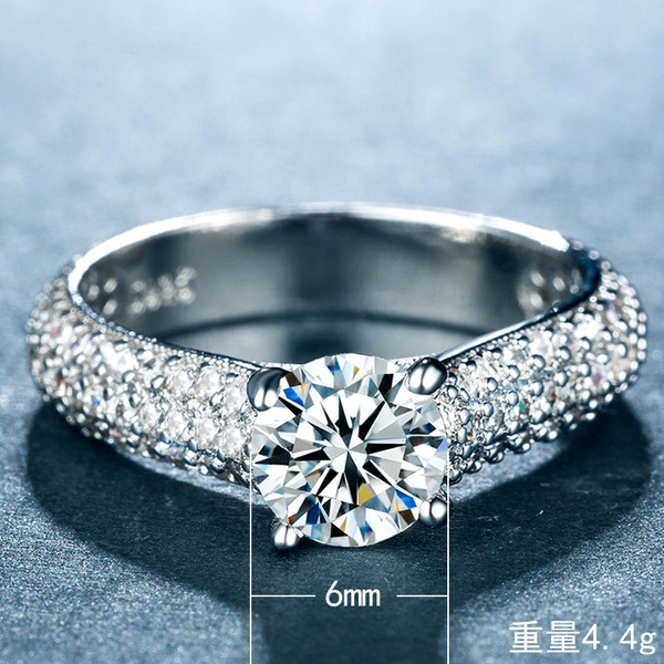 European and American style new ring exquisite luxury imitation diamond women's ring copper plated white gold micro inlaid zircon jewelry