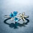 New fashion two-color flower ring for women, threaded copper-plated white gold zircon color ring