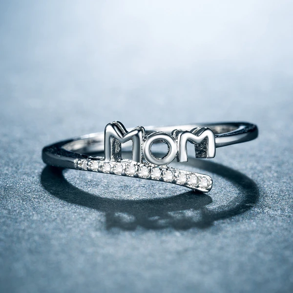   New MOM ring mother's birthday Mother's Day gift copper plated platinum inlaid zircon ring