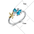 New fashion two-color flower ring for women, threaded copper-plated white gold zircon color ring